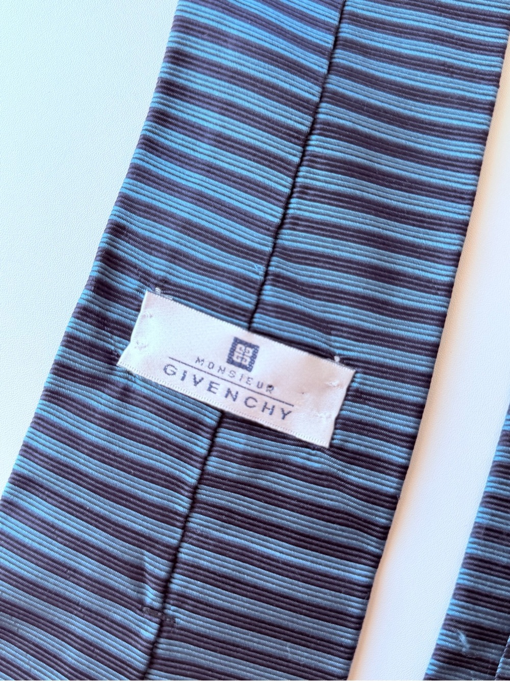 Vintage Monsieur Givenchy 100% Silk Blue Striped Tie Designer USA Tie Luxury - Picture 3 of 6